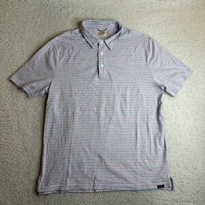 Faherty Brand Mens Cloud Polo Shirt Red Blue Striped Short Sleeve MKS2115-HLS L